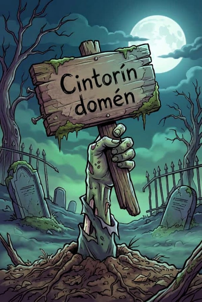 Halloweensky cintorín s náhrobnými kameňmi nesúcimi názvy domén